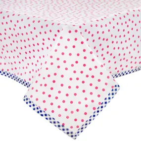 Dot Pink Oilcloth Tablecloth with Navy Gingham Trim